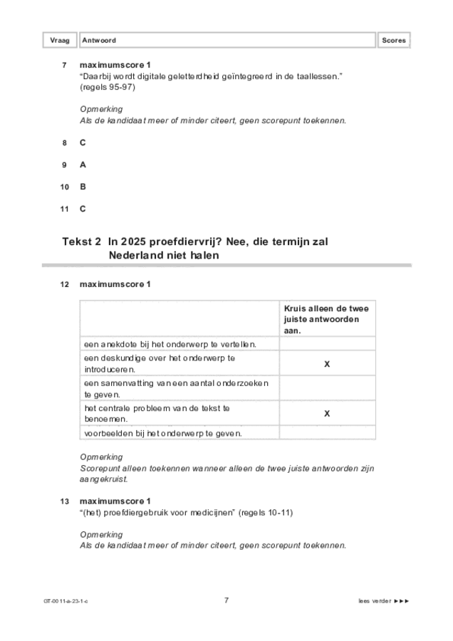 Correctievoorschrift examen VMBO GLTL Nederlands 2023, tijdvak 1. Pagina 7