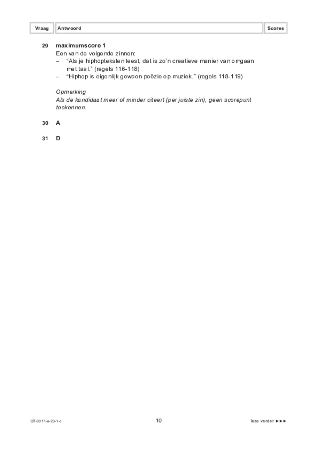Correctievoorschrift examen VMBO GLTL Nederlands 2023, tijdvak 1. Pagina 10