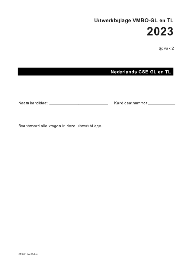 Uitwerkbijlage examen VMBO GLTL Nederlands 2023, tijdvak 2. Pagina 1