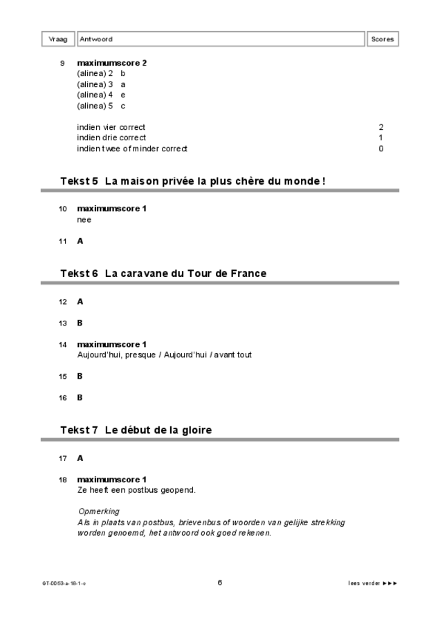 Correctievoorschrift examen VMBO GLTL Frans 2018, tijdvak 1. Pagina 6
