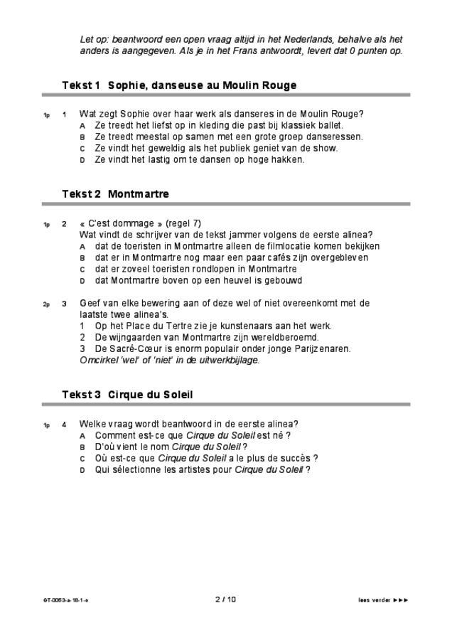 Opgaven examen VMBO GLTL Frans 2018, tijdvak 1. Pagina 2