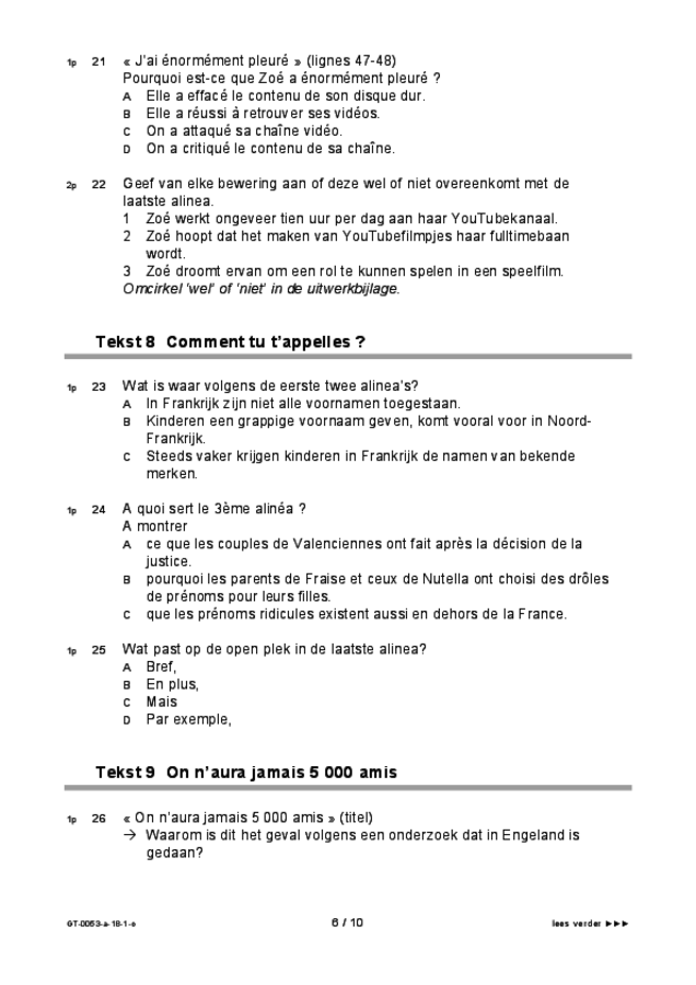 Opgaven examen VMBO GLTL Frans 2018, tijdvak 1. Pagina 6