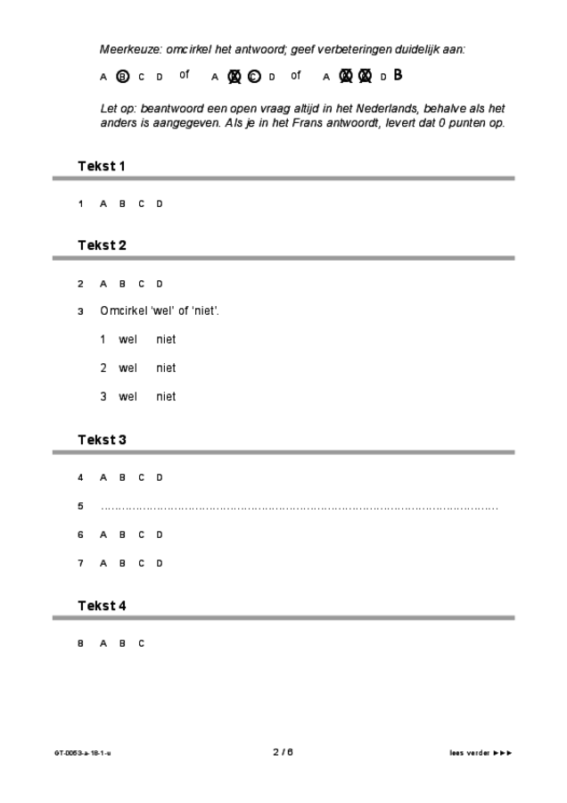 Uitwerkbijlage examen VMBO GLTL Frans 2018, tijdvak 1. Pagina 2