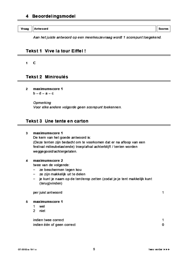 Correctievoorschrift examen VMBO GLTL Frans 2019, tijdvak 1. Pagina 5