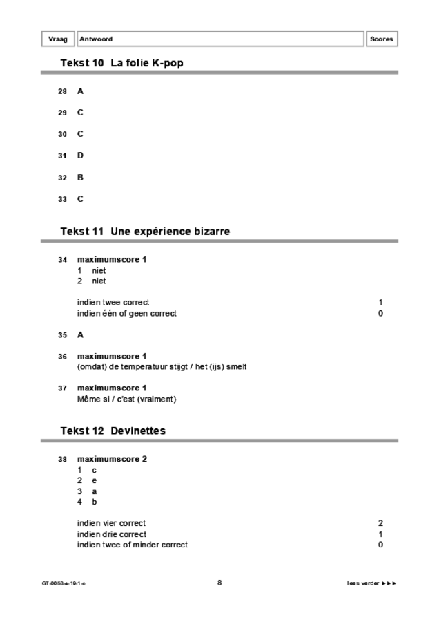 Correctievoorschrift examen VMBO GLTL Frans 2019, tijdvak 1. Pagina 8