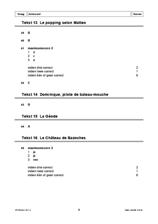 Correctievoorschrift examen VMBO GLTL Frans 2019, tijdvak 1. Pagina 9