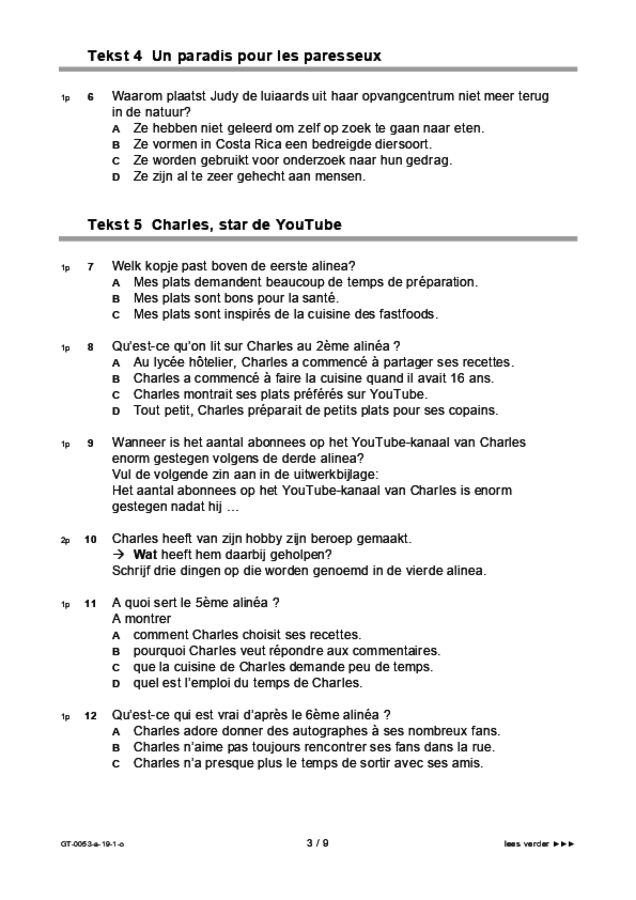 Opgaven examen VMBO GLTL Frans 2019, tijdvak 1. Pagina 3