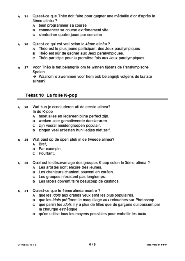 Opgaven examen VMBO GLTL Frans 2019, tijdvak 1. Pagina 6