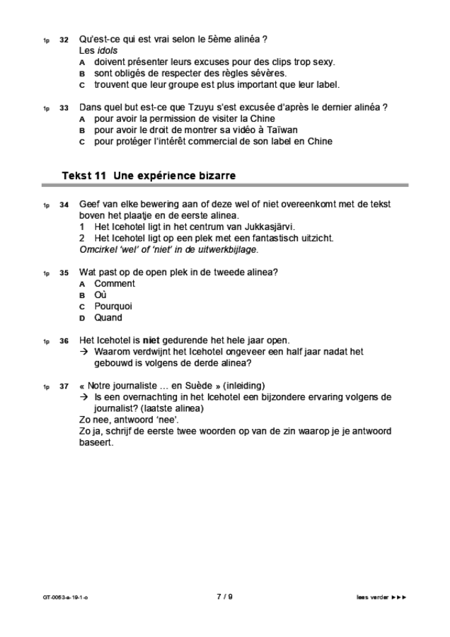 Opgaven examen VMBO GLTL Frans 2019, tijdvak 1. Pagina 7