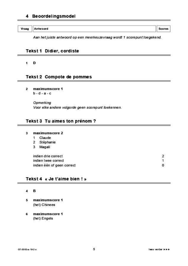 Correctievoorschrift examen VMBO GLTL Frans 2019, tijdvak 2. Pagina 5