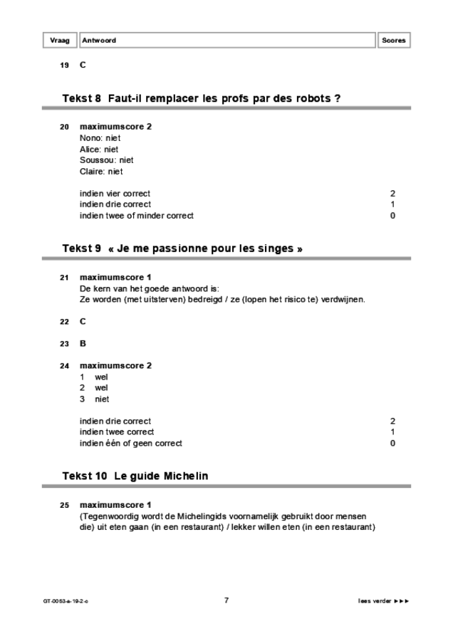 Correctievoorschrift examen VMBO GLTL Frans 2019, tijdvak 2. Pagina 7