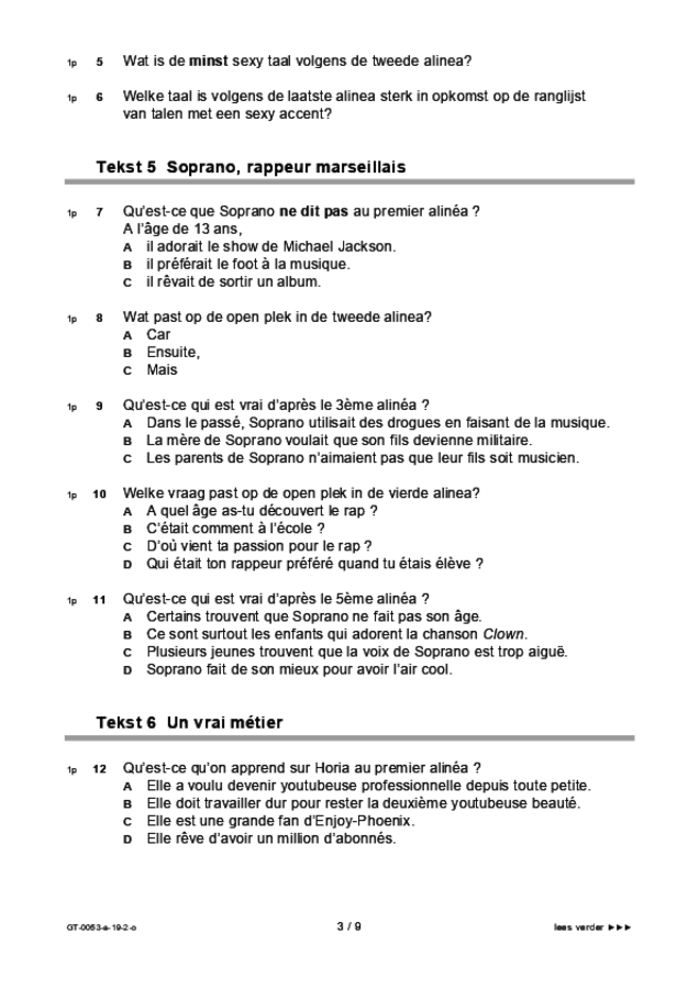 Opgaven examen VMBO GLTL Frans 2019, tijdvak 2. Pagina 3