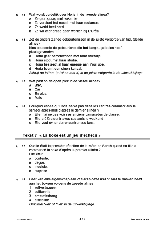 Opgaven examen VMBO GLTL Frans 2019, tijdvak 2. Pagina 4