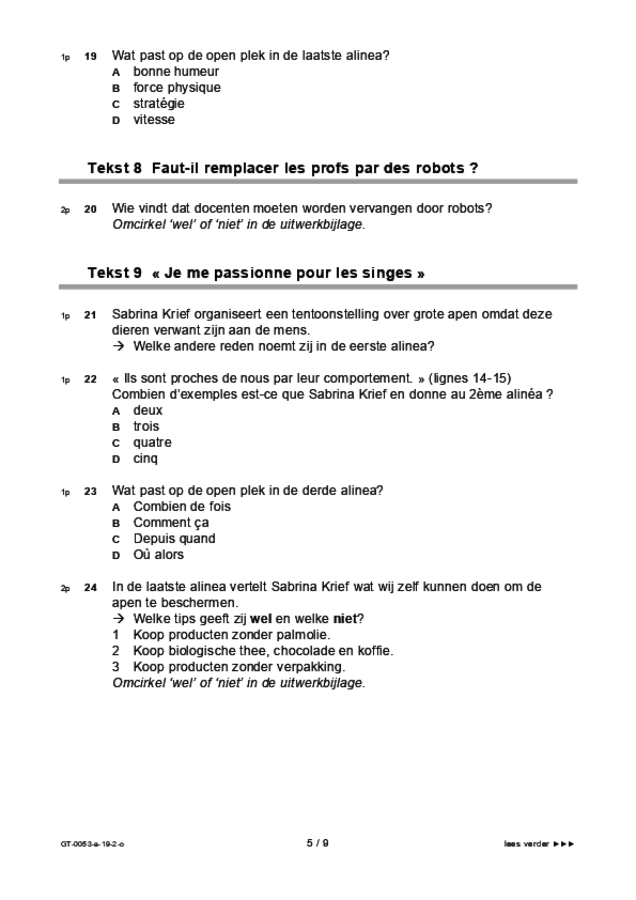 Opgaven examen VMBO GLTL Frans 2019, tijdvak 2. Pagina 5