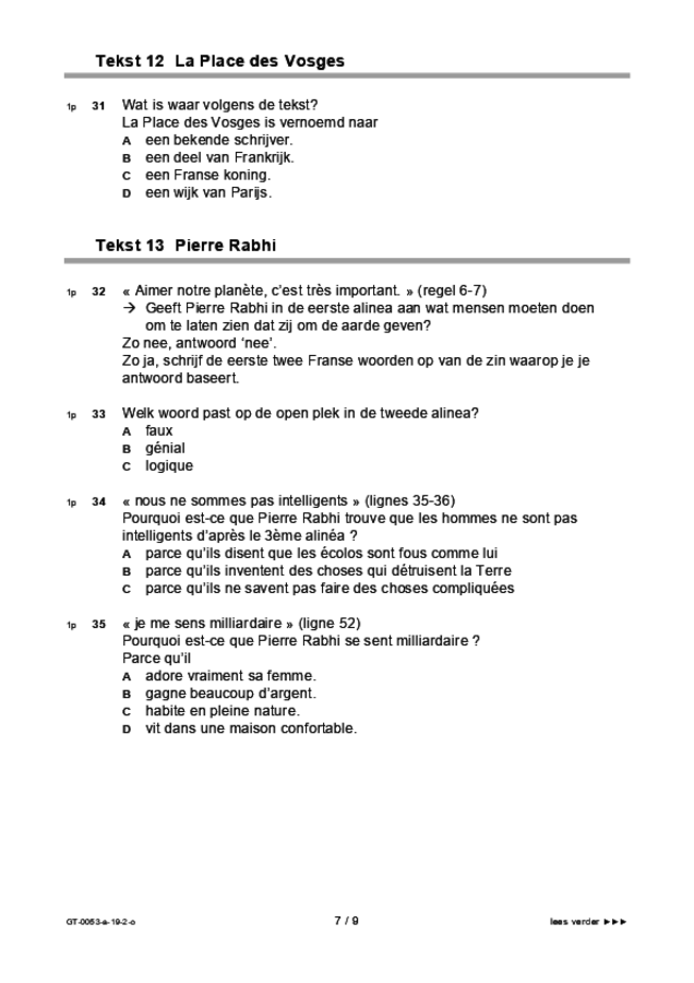Opgaven examen VMBO GLTL Frans 2019, tijdvak 2. Pagina 7