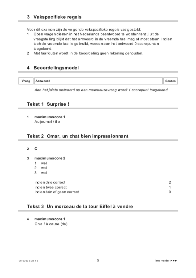 Correctievoorschrift examen VMBO GLTL Frans 2022, tijdvak 1. Pagina 5
