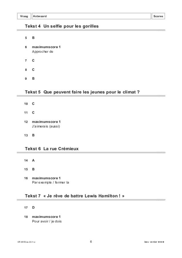 Correctievoorschrift examen VMBO GLTL Frans 2022, tijdvak 1. Pagina 6