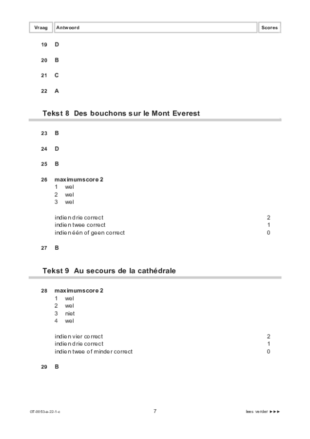 Correctievoorschrift examen VMBO GLTL Frans 2022, tijdvak 1. Pagina 7