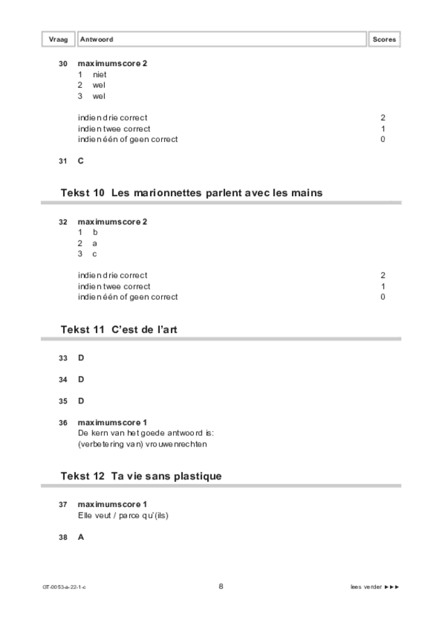 Correctievoorschrift examen VMBO GLTL Frans 2022, tijdvak 1. Pagina 8