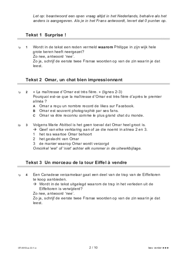 Opgaven examen VMBO GLTL Frans 2022, tijdvak 1. Pagina 2