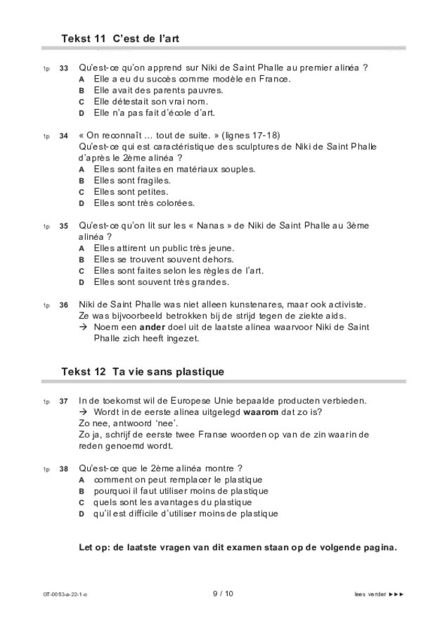 Opgaven examen VMBO GLTL Frans 2022, tijdvak 1. Pagina 9
