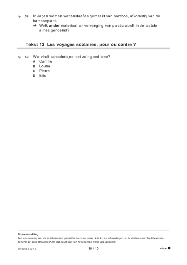 Opgaven examen VMBO GLTL Frans 2022, tijdvak 1. Pagina 10