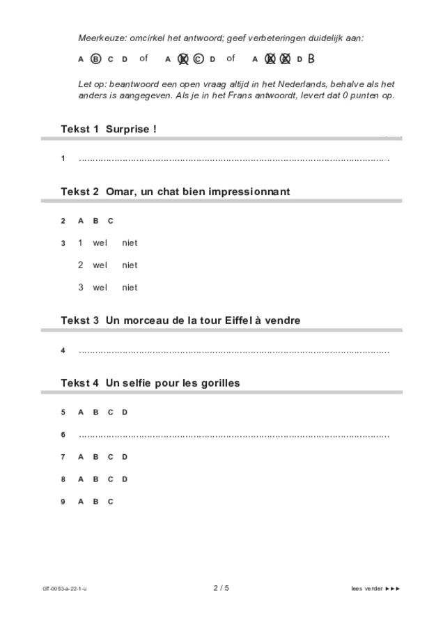 Uitwerkbijlage examen VMBO GLTL Frans 2022, tijdvak 1. Pagina 2