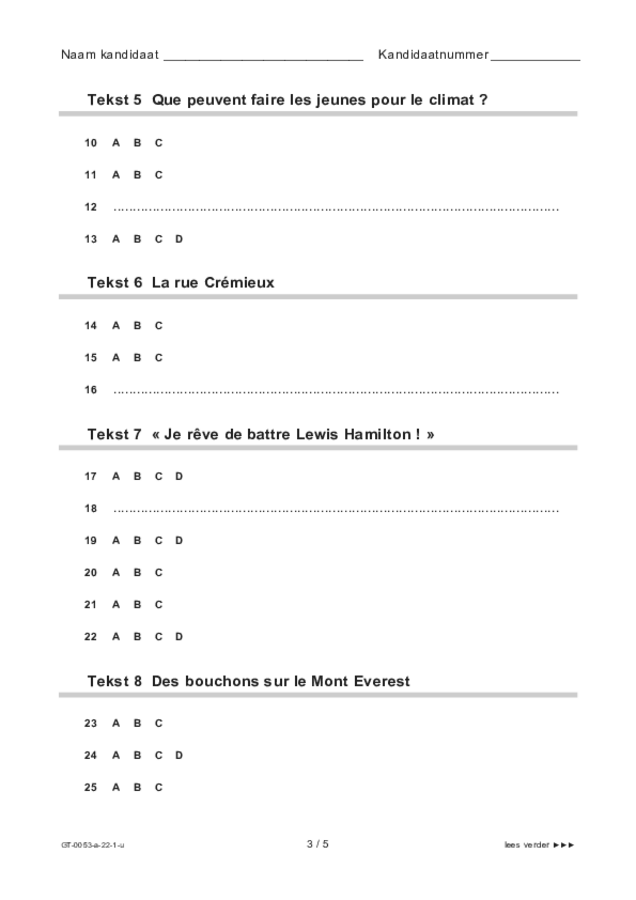 Uitwerkbijlage examen VMBO GLTL Frans 2022, tijdvak 1. Pagina 3