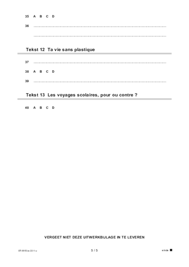 Uitwerkbijlage examen VMBO GLTL Frans 2022, tijdvak 1. Pagina 5