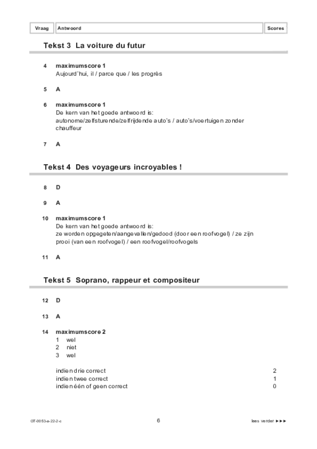 Correctievoorschrift examen VMBO GLTL Frans 2022, tijdvak 2. Pagina 6
