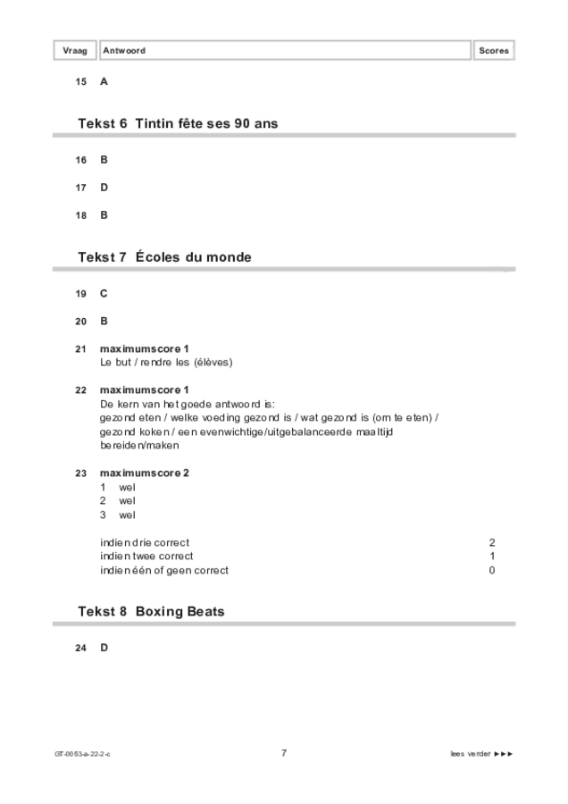 Correctievoorschrift examen VMBO GLTL Frans 2022, tijdvak 2. Pagina 7