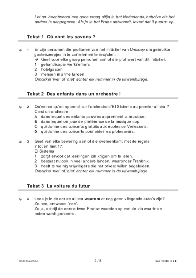 Opgaven examen VMBO GLTL Frans 2022, tijdvak 2. Pagina 2