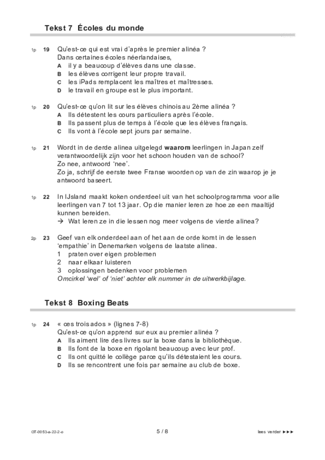 Opgaven examen VMBO GLTL Frans 2022, tijdvak 2. Pagina 5