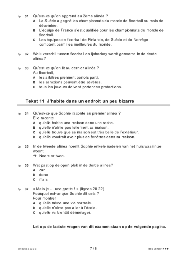 Opgaven examen VMBO GLTL Frans 2022, tijdvak 2. Pagina 7