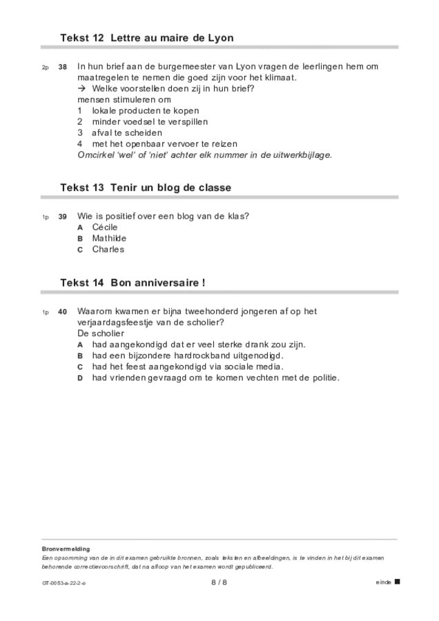 Opgaven examen VMBO GLTL Frans 2022, tijdvak 2. Pagina 8