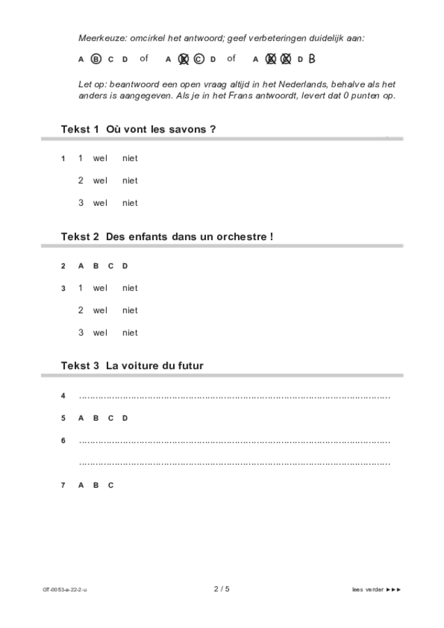 Uitwerkbijlage examen VMBO GLTL Frans 2022, tijdvak 2. Pagina 2