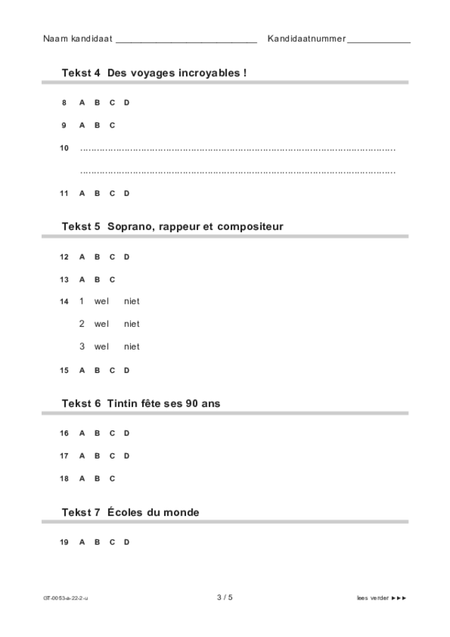 Uitwerkbijlage examen VMBO GLTL Frans 2022, tijdvak 2. Pagina 3