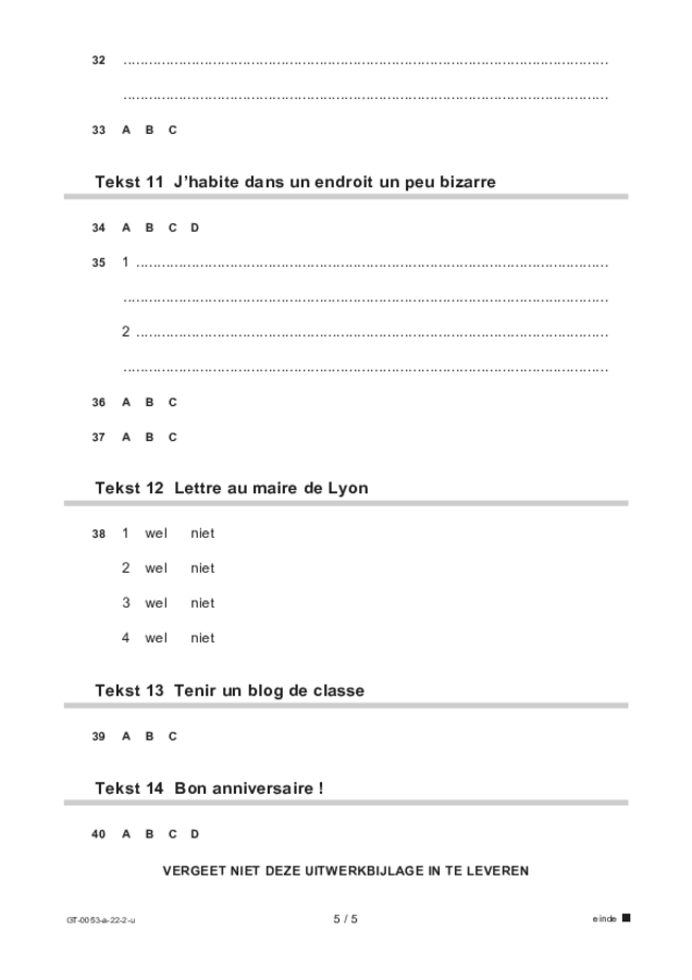 Uitwerkbijlage examen VMBO GLTL Frans 2022, tijdvak 2. Pagina 5