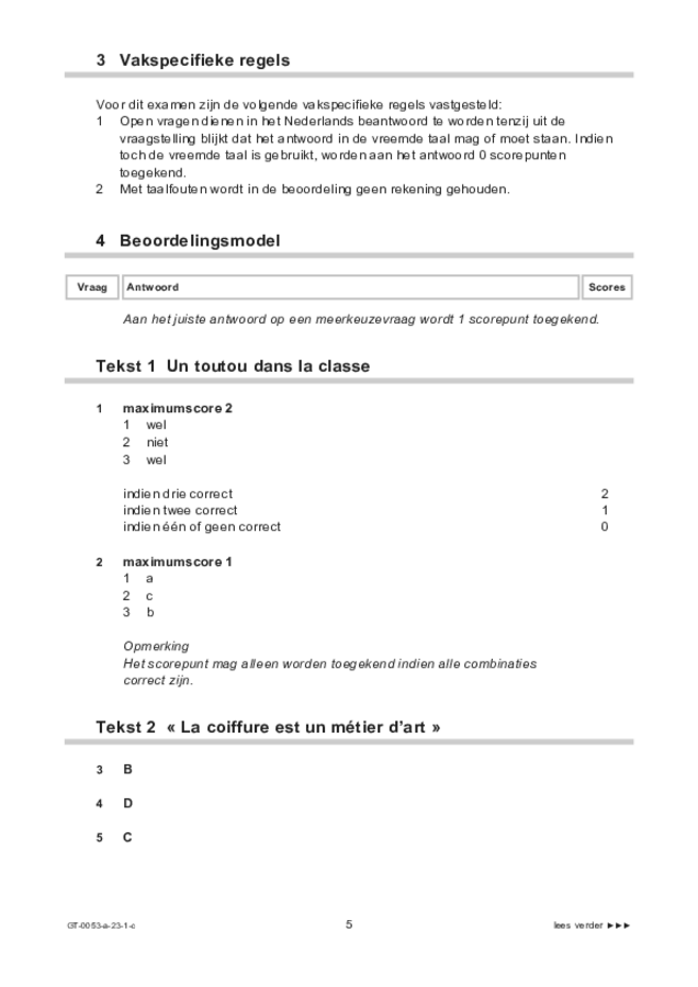 Correctievoorschrift examen VMBO GLTL Frans 2023, tijdvak 1. Pagina 5
