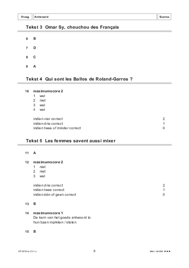 Correctievoorschrift examen VMBO GLTL Frans 2023, tijdvak 1. Pagina 6
