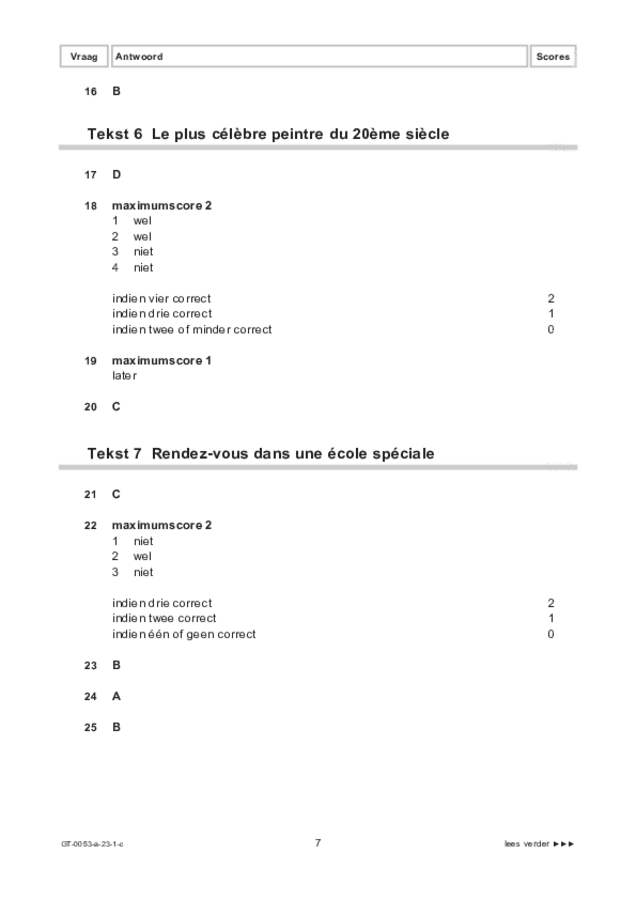 Correctievoorschrift examen VMBO GLTL Frans 2023, tijdvak 1. Pagina 7