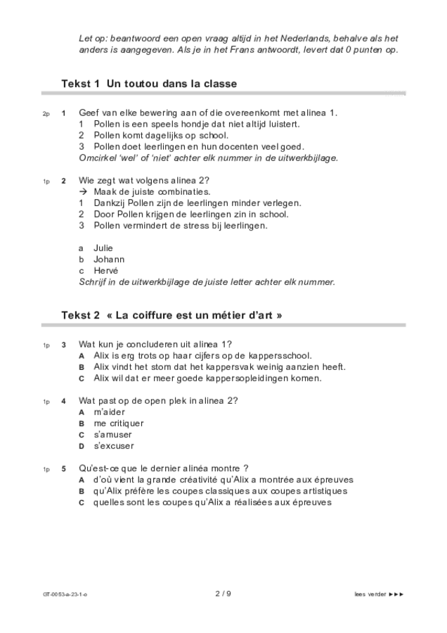Opgaven examen VMBO GLTL Frans 2023, tijdvak 1. Pagina 2