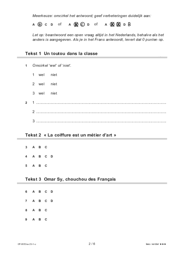Uitwerkbijlage examen VMBO GLTL Frans 2023, tijdvak 1. Pagina 2