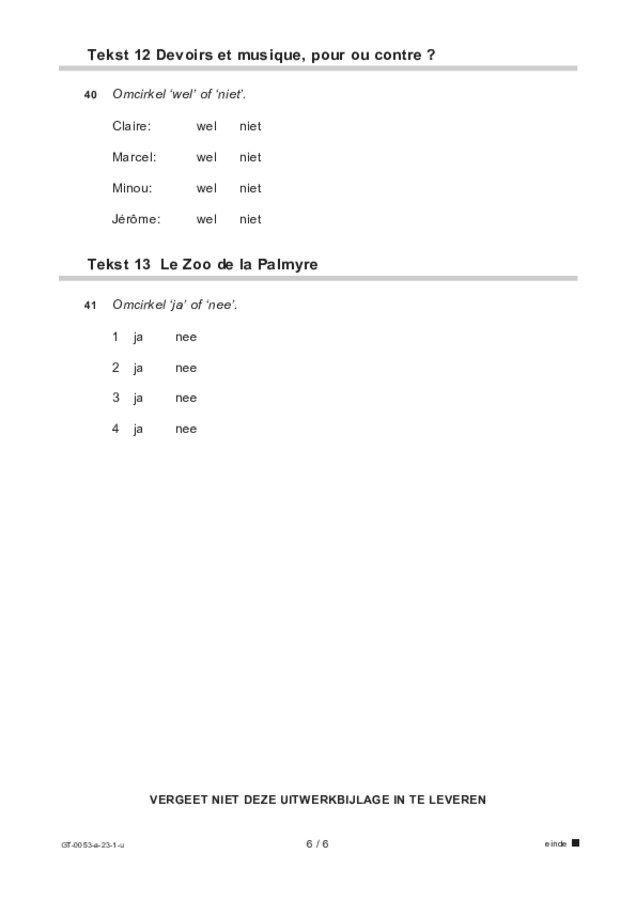 Uitwerkbijlage examen VMBO GLTL Frans 2023, tijdvak 1. Pagina 6