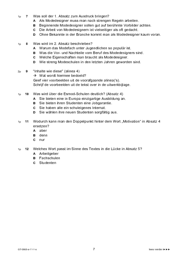 Opgaven examen VMBO GLTL Duits 2011, tijdvak 1. Pagina 7