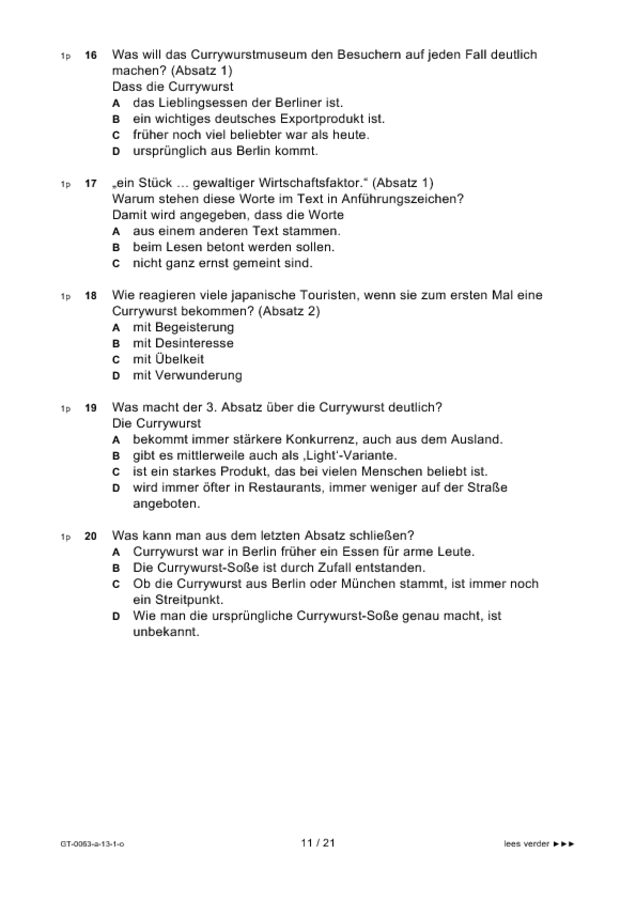 Opgaven examen VMBO GLTL Duits 2013, tijdvak 1. Pagina 11