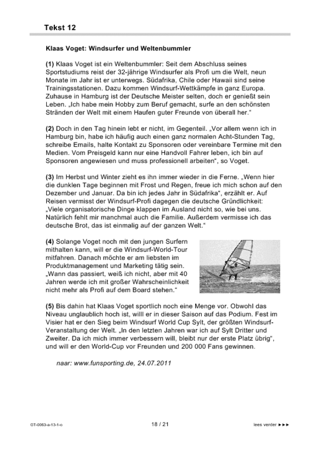 Opgaven examen VMBO GLTL Duits 2013, tijdvak 1. Pagina 18