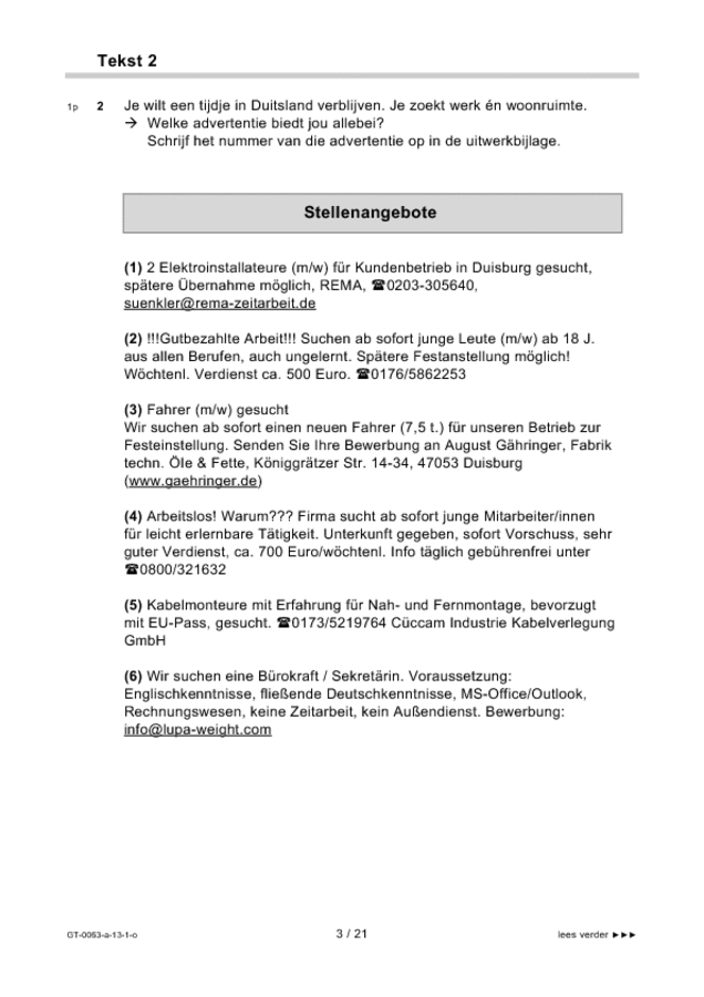 Opgaven examen VMBO GLTL Duits 2013, tijdvak 1. Pagina 3