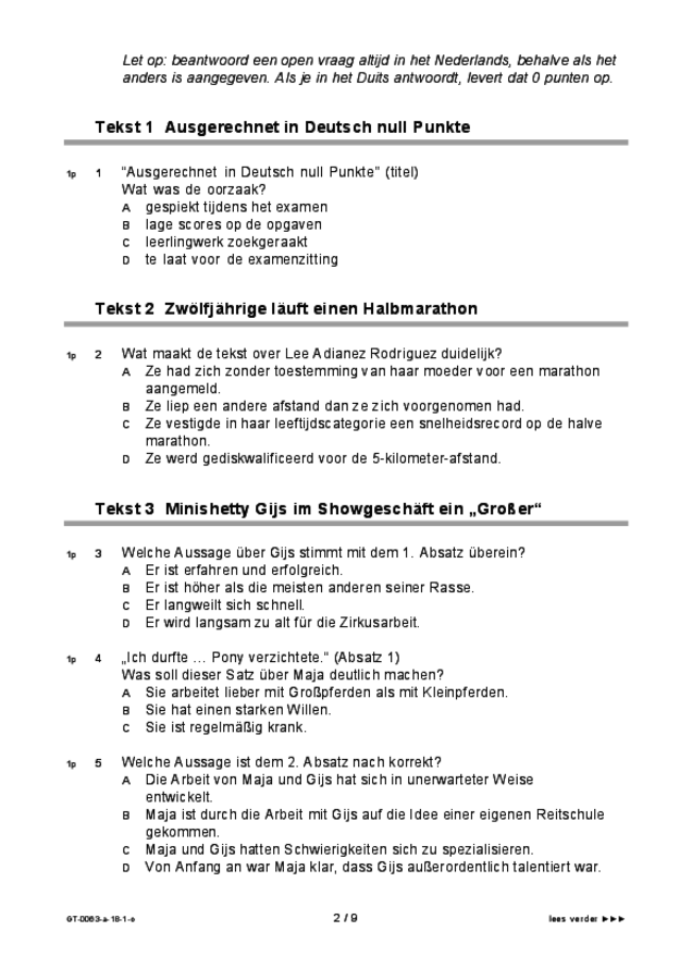 Opgaven examen VMBO GLTL Duits 2018, tijdvak 1. Pagina 2
