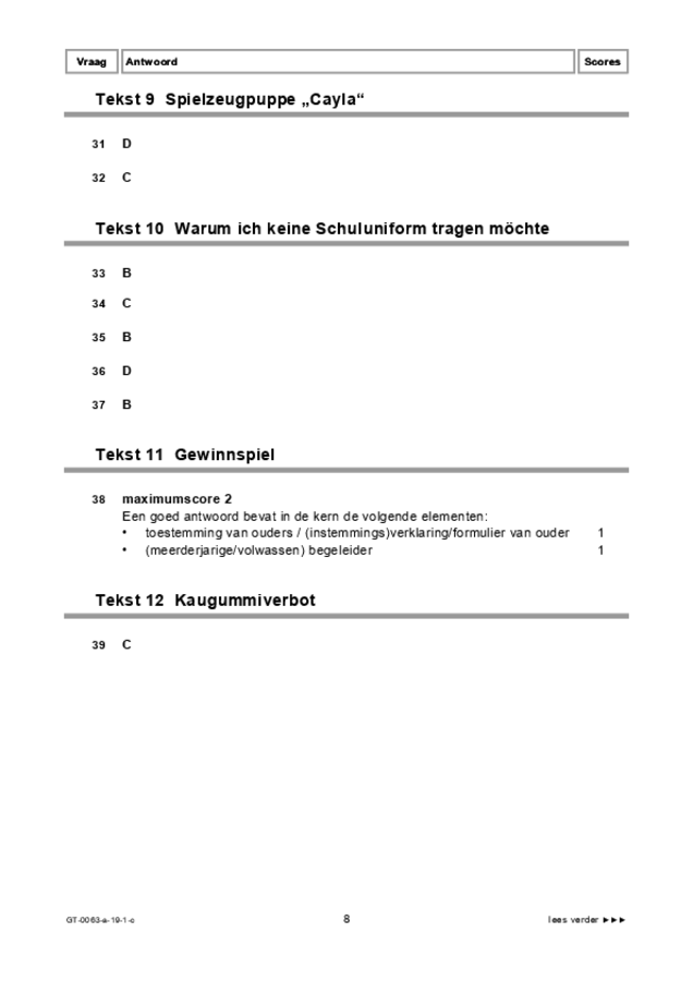 Correctievoorschrift examen VMBO GLTL Duits 2019, tijdvak 1. Pagina 8